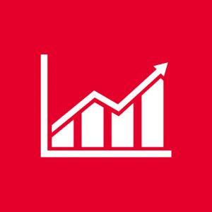 A growth bar chart against a red background