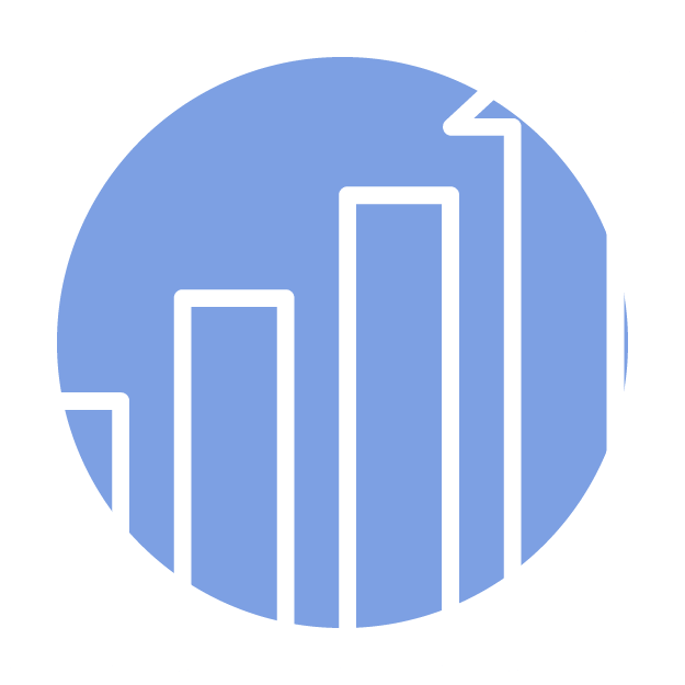 Bar chart with arrow pointing upwards