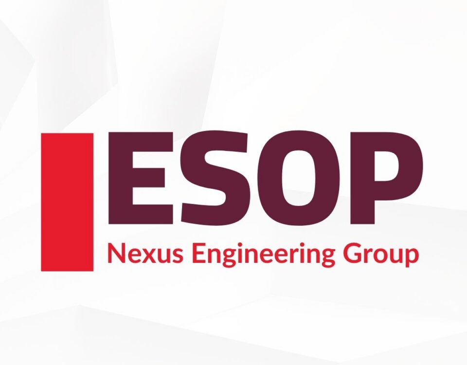 Nexus Engineering Group ESOP Logo in brand colors red and maroon, with a white background